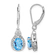 Sterling Silver Rhodium-Plated Blue Topaz and Diamond Drop Earrings for Women - Birthstone Company