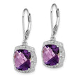 Sterling Silver Rhodium-Plated Amethyst and Diamond Drop Earrings - Birthstone Company