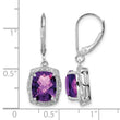 Sterling Silver Rhodium-Plated Amethyst and Diamond Drop Earrings - Birthstone Company