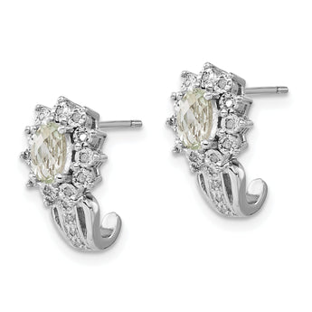 Sterling Silver 925 Drop Earrings with Green Quartz & Diamond Accents