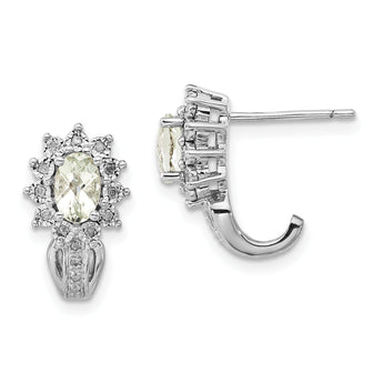 Sterling Silver 925 Drop Earrings with Green Quartz & Diamond Accents