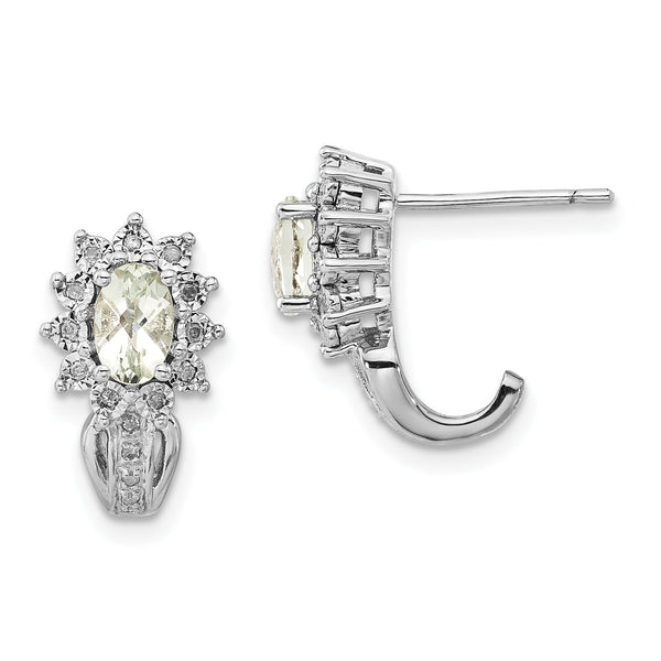 Sterling Silver 925 Drop Earrings with Green Quartz & Diamond Accents