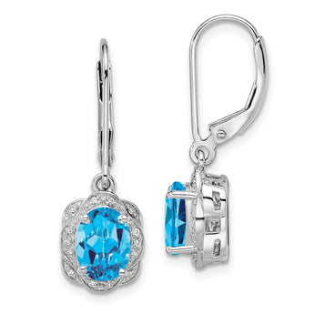 Sterling Silver Drop Earrings with Blue Topaz & Diamonds