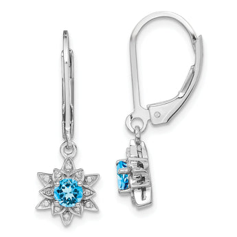 Sterling Silver Rhodium-Plated Diamond and Blue Topaz Drop Earrings Polished Finish