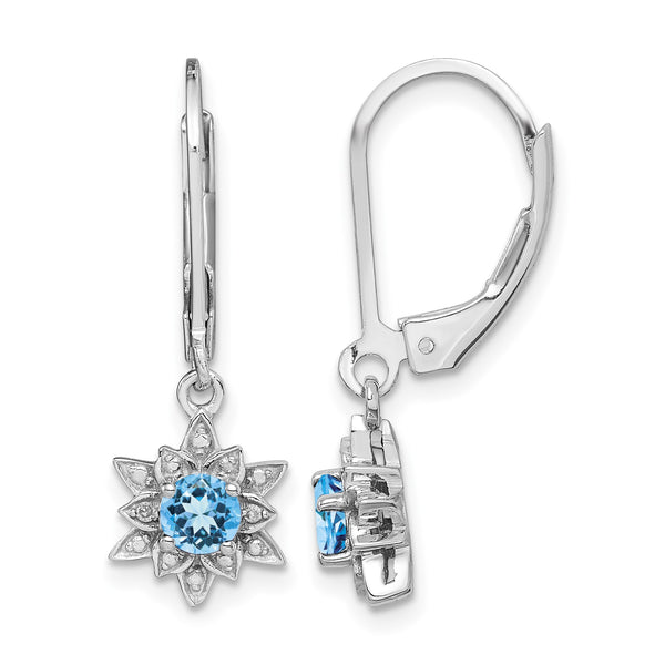 Sterling Silver Rhodium-Plated Diamond and Blue Topaz Drop Earrings Polished Finish - Birthstone Company