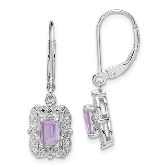 Sterling Silver Rhodium-Plated Drop Earrings with Pink Quartz and Diamonds