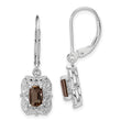 Sterling Silver Rhodium-Plated Smoky Quartz and Diamond Drop Earrings Elegant Leverback Design