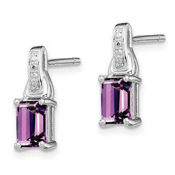 925 Sterling Silver Rhodium-Plated Amethyst and Diamond Drop Earrings