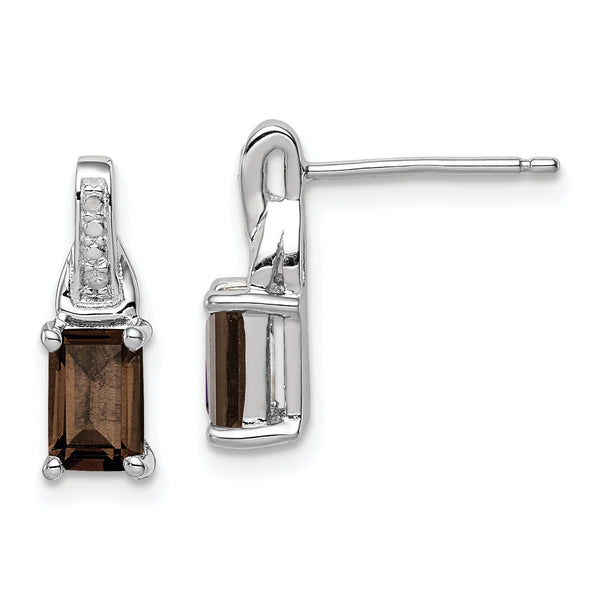Sterling Silver Rhodium-Plated Smoky Quartz & Diamond Drop Earrings Elegant Birthstone Style
