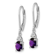 925 Sterling Silver Amethyst and Diamond Drop Earrings Polished, Rhodium-Plated, Leverback