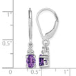 925 Sterling Silver Amethyst and Diamond Drop Earrings Polished, Rhodium-Plated, Leverback - Birthstone Company