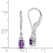 925 Sterling Silver Amethyst and Diamond Drop Earrings Polished, Rhodium-Plated, Leverback