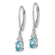 Sterling Silver Rhodium-Plated Blue Topaz and Diamond Drop Earrings Elegant Women's Birthstone Style