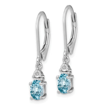 Sterling Silver Rhodium-Plated Blue Topaz and Diamond Drop Earrings Elegant Women's Birthstone Style