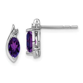 Sterling Silver Rhodium-Plated Amethyst and Diamond Earrings Elegant Birthstone Design