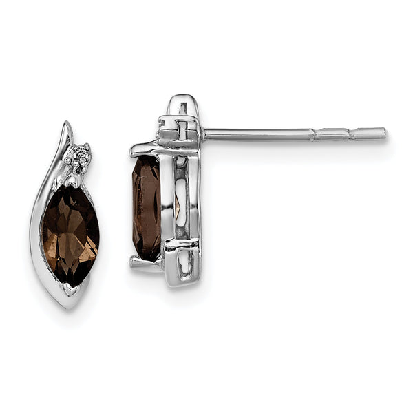 925 Sterling Silver Smoky Quartz & Diamond Rhodium-Plated Earrings