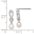 Sterling Silver Cultured Pearl Diamond Drop Earrings Elegant Rhodium-Plated Finish