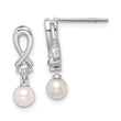 Sterling Silver Cultured Pearl Diamond Drop Earrings Elegant Rhodium-Plated Finish