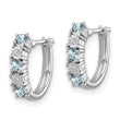 Sterling Silver 925 Aquamarine & Diamond Rhodium-Plated Hoop Earrings Polished Finish