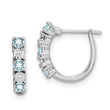 Sterling Silver 925 Aquamarine & Diamond Rhodium-Plated Hoop Earrings Polished Finish