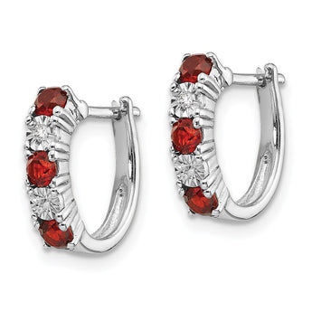 Sterling Silver Rhodium-Plated Garnet & Diamond Hoop Earrings Elegant Birthstone Style - Birthstone Company