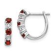 Sterling Silver Rhodium-Plated Garnet & Diamond Hoop Earrings Elegant Birthstone Style