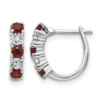 Sterling Silver Rhodium-Plated Garnet & Diamond Hoop Earrings Elegant Birthstone Style - Birthstone Company