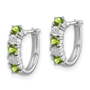 Sterling Silver Rhodium-Plated Peridot and Diamond J-Hoop Earrings Elegant Polished Finish
