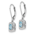 Sterling Silver Rhodium-Plated Blue Topaz and Diamond Drop Earrings Elegant Leverback Design