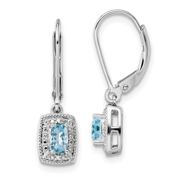 Sterling Silver Rhodium-Plated Blue Topaz and Diamond Drop Earrings Elegant Leverback Design
