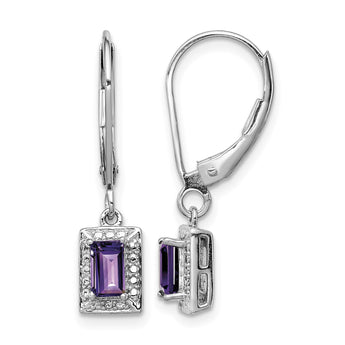 Sterling Silver 925 Amethyst and Diamond Drop Earrings with Rhodium Finish - Birthstone Company