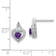 Sterling Silver Amethyst & Diamond Heart Earrings Rhodium-Plated, Polished Finish