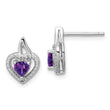 Sterling Silver Amethyst & Diamond Heart Earrings Rhodium-Plated, Polished Finish
