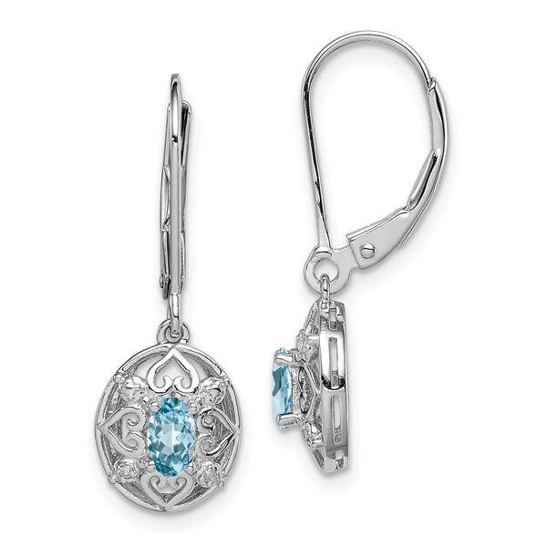 925 Sterling Silver Blue Topaz Diamond Drop Earrings, Rhodium-Plated, Polished Finish