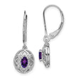 Sterling Silver Rhodium-Plated Amethyst and Diamond Drop Earrings