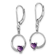 Sterling Silver Amethyst & Diamond Drop Earrings Polished Rhodium-Plated, Heart Design