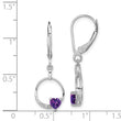 Sterling Silver Amethyst & Diamond Drop Earrings Polished Rhodium-Plated, Heart Design