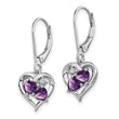 Sterling Silver Amethyst & Diamond Drop Earrings Rhodium-Plated, Heart-Shaped Gemstones