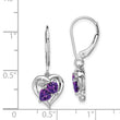 Sterling Silver Amethyst & Diamond Drop Earrings Rhodium-Plated, Heart-Shaped Gemstones
