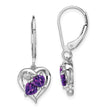 Sterling Silver Amethyst & Diamond Drop Earrings Rhodium-Plated, Heart-Shaped Gemstones
