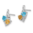 Sterling Silver Rhodium-Plated Blue Topaz and Citrine Diamond Earrings - Birthstone Company