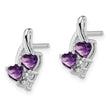 925 Sterling Silver Amethyst & Diamond Heart Drop Earrings