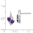 925 Sterling Silver Amethyst & Diamond Heart Drop Earrings