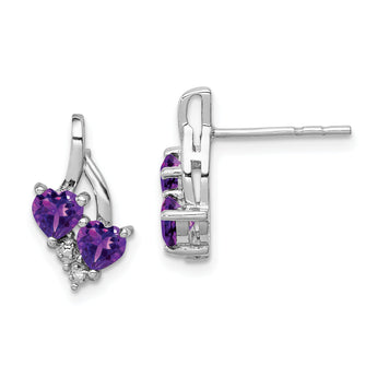925 Sterling Silver Amethyst & Diamond Heart Drop Earrings
