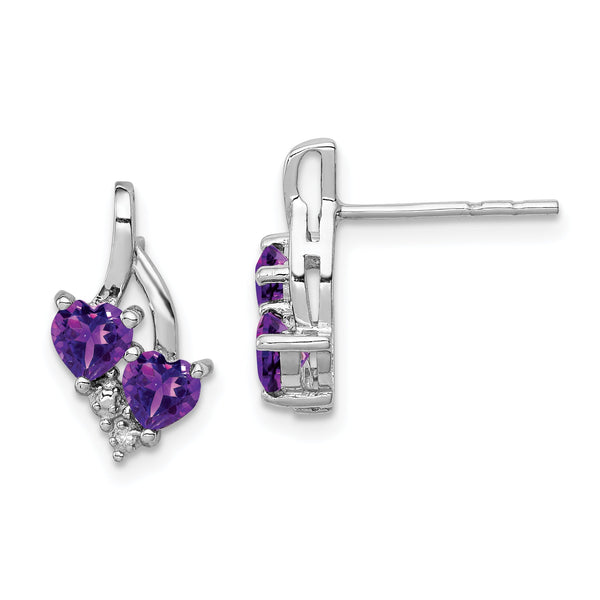 925 Sterling Silver Amethyst & Diamond Heart Drop Earrings