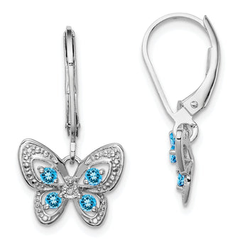 Sterling Silver Rhodium-Plated Blue Topaz and Diamond Drop Earrings for Women