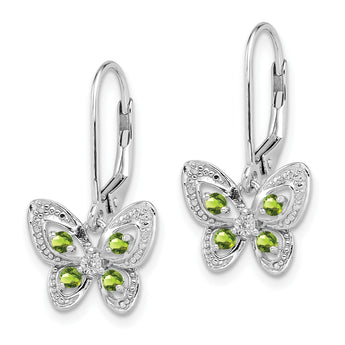 Sterling Silver Rhodium-Plated Peridot and Diamond Drop Earrings with Leverback Closure - Birthstone Company