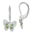 Sterling Silver Rhodium-Plated Peridot and Diamond Drop Earrings with Leverback Closure