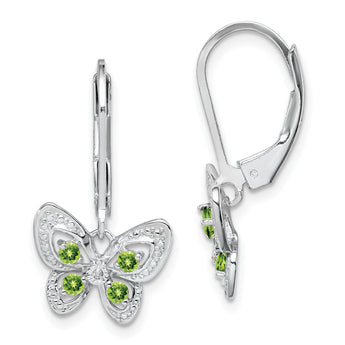 Sterling Silver Rhodium-Plated Peridot and Diamond Drop Earrings with Leverback Closure