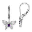 Sterling Silver Rhodium-Plated Amethyst & Diamond Butterfly Earrings Elegant Women's Birthstone Design